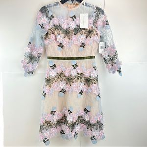 foxiedox Anthropologie Floral Appliqué Mesh Dress